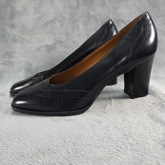 Etienne Aigner Brogue Cap-Toe Block‎ Heel Pump Black  Leather Women's Size US 8M - Picture 3 of 8